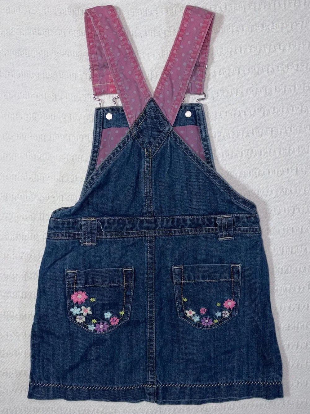 Vintage OshKosh B'gosh Girls Denim Embroidered Overall Skirt Size 4T Cotton